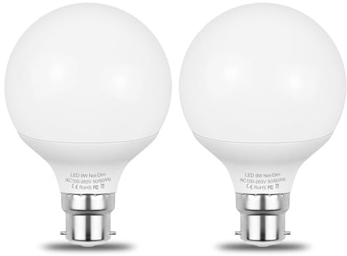B22 Led Light Bulb G80 Globe Light Bulb AC100-265V 9W LED (100W-120W Equivalent) 2700k Warm White 1300Lumen High Bright Long Life Energy Saving Light Bulbs B22 Bayonet Cap Non-dimmable(2 PACK)