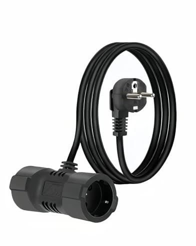 GELRHONR 90° Verlängerungskabel mit 2 Schuko-Steckdosen, T-Form 16A/250V, IP44 geschützt, Typ F (CEE 7/7) – für Außenbereich, Küche, Büro & HaushaltSchwarz（Lang）