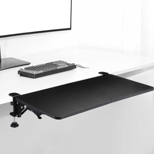 Yaocom Foldable Desk Extender 24 x 12 Inch Keyboard Tray Keyboard Extender for Desk Table Mount Arm Rest Shelf Foldable Keyboard Drawer Tray for Dorm, Office, Kitchen Bar, RV Countertop, Black
