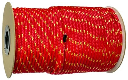 BK Shop Polypropylenseil 8 mm x 100 m - Geflochtene Schnur PP Rot - Wasserdichtes Seil mit Kern - UV-beständiges Zugseil - Polypropylen-Kordel für Bauwesen, Verkehr, Segeln und andere Wassersportarten