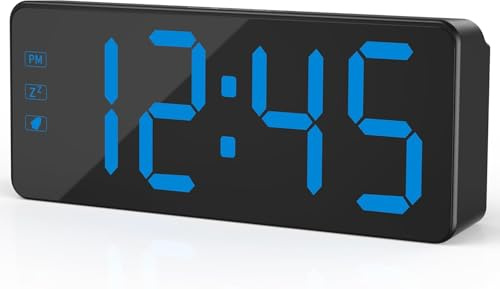 KWANWA Digitalwecker mit großes LED Display, 12/24H, Helligkeit, Netz | LED-Wecker, Sensor-Tipp für 10s Display, 3 Helligk., Nachtmodus, 12/24H, Netz+AA-Batterie