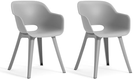 Keter Allibert by Gartensessel Akola, perlgrau, 2er Set, Kunststoff, 56.7 x 55.8 x 80.1 cm, Schalenstuhl in Cupform, perfekt für Garten, Terrasse oder Esszimmer