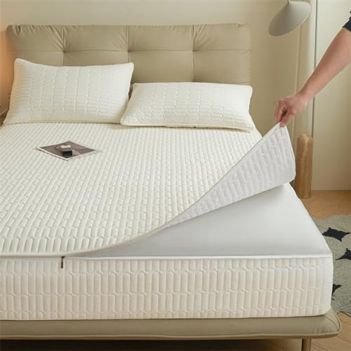 Housse de matelas matelassée respirante avec fermeture éclair et protection anti-poussière et drap-housse lavable 90 x 190 cm Blanc
