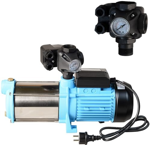 Wasserpumpe MAX-H 1300 mit Moderne Druckschalter zum Tank - Gartenpumpe (1300W, 6000l/h Förderhöhe 55m) - Gußeisen Edelstahl INOX - Pumpensteuerung Druckwächter - Hauswasserwerk für Bewässerung Garten