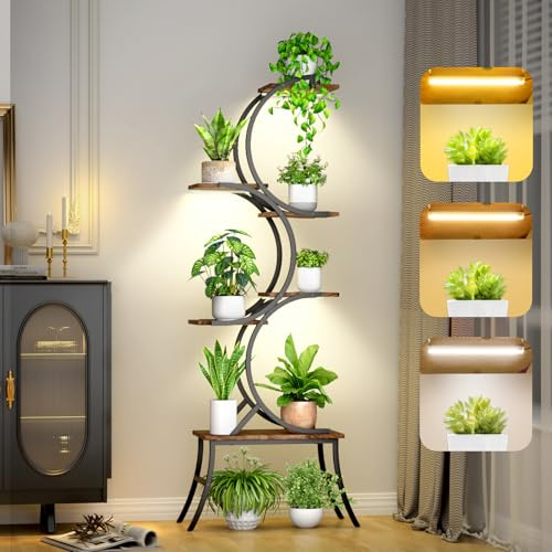 FKSLIFE Plant Stand With Grow Lights Indoor 6 Tiered 63” Tall Plant Shelf Corner Plant Stands for Multiple Plants Metal Flower Display Shelves Plant Rack Holder for Home Patio
