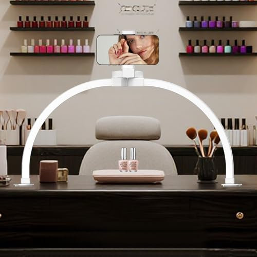 GraceGlow Halbmond Lampe für Nagel, 74CM Faltbare LED Lampe Nägel mit Telefonhalte, Nageltisch lampe Halbmond Licht, Wimpernlampe für Kosmetikerinnen, Tattoo - Weiß