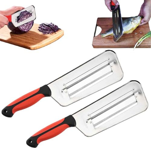 Multifunctional Vegetable Cutter,Double-Layer Stainless Steel Slicer,Shredder Knife for Vegetables,Cabbage Chopper Shredder,Creative Household Grater for Fruit,Sauerkraut,Coleslaw (2pcs)
