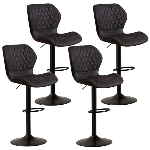 YUUIJOAA Barhocker,Bar Stühle mit Lehne, 360°Drehstuhl Küchenstuhl, Höhenverstellbar, PU-Kunstleder, für Esszimmer Heimbar Kücheninsel (Schwarz, 4 PCS)