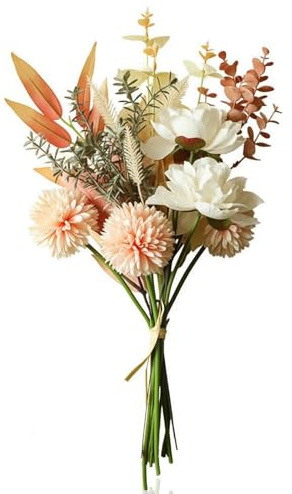 QKNOSM Kunstblumen strauß, Künstliche Pflanzen Kunstblumenstrauß Champagner Hortensien Zuhause Blumenstrauß Blumen Deko Blumenarrangements für Hochzeit Garten Küche Festival Dekor