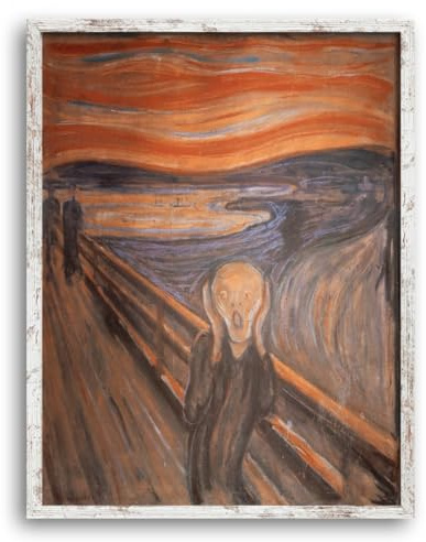 Munch Kunstdruck Der Schrei 50x70 cm Wandbild mit kräftigen Farben inkl. Rahmen Toskana in Weiß Vintage aufhängfertig Made in Germany