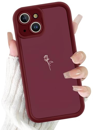 Kivlclri Handyhülle für iPhone 15 Hülle 6,1, Aesthetic Rosen Blumen Muster Motiv Design für Mädchen Schutzhülle Kameraschutz Stoßfest Weiche Bunt Weinrot Silikon TPU Bumper Case