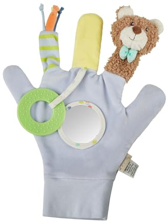 Sterntaler Spielhandschuh Bär BO, Kinder- und Babyspielzeug, aus weichem Material mit Flauschigen Details, Rassel, Knisterpapier, Beißring und Spiegel, 30 × 23 × 3 cm – eisblau