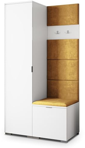 Masseno Flugarderoben Set Lori, Kleiderschrank-Set mit Sitzbank, Garderobenschrank Flur mit 3 Regalböden, Weiß