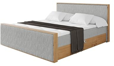 ALTDECOR Boxspringbett mit Matratze und Lattenrost, Topper, Fußteil,Polsterbett mit Bettkasten, Bett mit Stauraum H3-Matratze, Doppelbett, Boxbett - LOLLI9-Z Grau 160x200