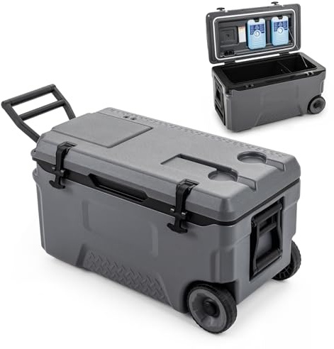 COSTWAY Nevera con Ruedas de 50/70L, Nevera Portátil con Carcasa Rígida HDPE, Interior Alimentario PP, Ventana Abatible, Portavasos, Cooler Portátil para Playa Camping