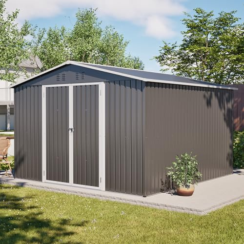 Abri de Jardin métal 10x10 Pieds(300x300x200cm), Cabanon de Rangement extérieur avec Cadre de Sol, Portes verrouillables, résistant aux intempéries – Garage Outil pour Jardin, terrasse, pelouse