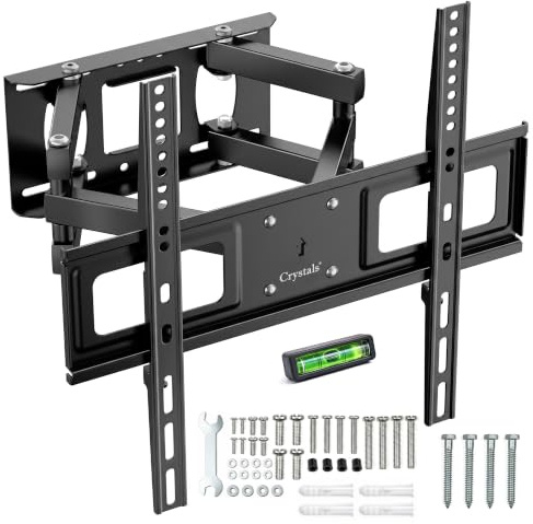 Crystals TV Wall Mount Bracket for 26-65 inch LCD/LED/OLED Flat/Curved TVs, VESA 400x400mm, Full Motion & Tilting Slim Design up to 55kg, Fits Most TVs, Bubble Level and Cable Ties Included_Black