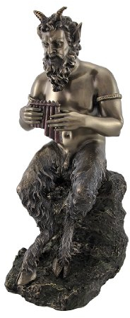 Bronzed Finish Pan Playing Flute Statue Greek Mythology Faun by Things2Die4