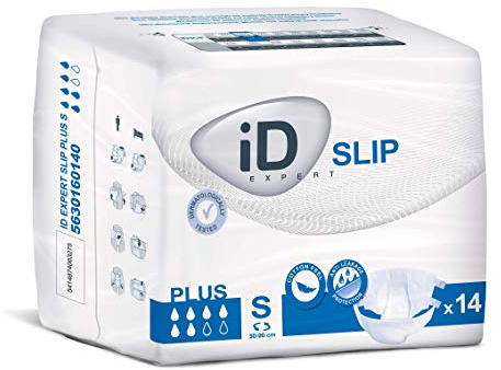 ID Expert Incontinence Brief Pads, Fast Absorbing Disposable Briefs for Men and Women, Plus, Heavy Absorption, Size Small 50-90 cm, Pack of 14