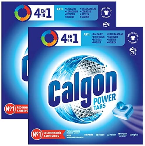 CALGON Lot de 2 4en1s Pastilles Anticalcaire Nettoyant pour Lave-linge - 75 tablettes