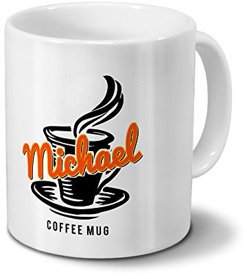 Tasse mit Namen Michael - Motiv Coffee Mug - Namenstasse, Kaffeebecher, Mug, Becher, Kaffeetasse - Farbe Weiß