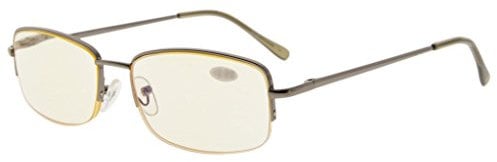 Eyekepper Classic Metal Frame Half Rim Spring Temples Computer Reading Glasses Readers (Gunmetal, Yellow Tinted Lenses) +1.0