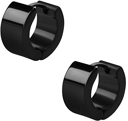 schmuxxi® Breite Creolen Ohrringe Klappcreolen I Edelstahl schwarz I hochwertig und modern I Schmuck Set für Damen und Herren