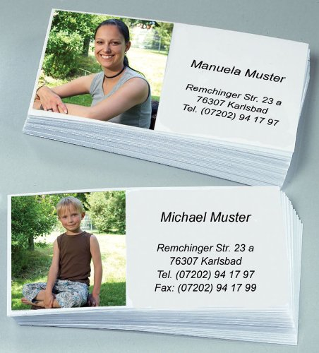 Fotovisitenkarten mit Ihrer Adresse & Ihrem Bild, 60 Stück, ca. 90 x 45 mm, kunststoffbeschichtet