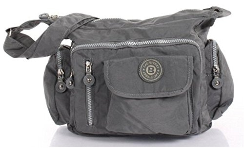 Bag Street Damen Handtasche Umhängetasche Beutel Nylon grau