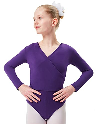 tanzmuster Ballett Wickeljacke Mädchen - Mandy - extra weicher Baumwollstoff - Ballettjacke zum Binden für Kinder - lila 140/146