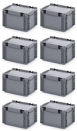 Auer Packaging 8x Eurobehälter 30 x 20 x 18,5 cm mit Scharnierdeckel inkl. gratis Zollstock 8er Set