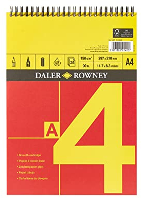 Daler-Rowney Red & Yellow 150gsm A4 Drawing Paper Pad 25 Sheets | Smooth Surface, Drawing Paper, Spiral Pad, Acid Free, For Professional Artists & Students