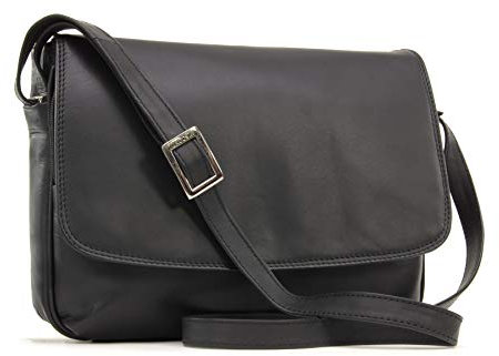 VISCONTI - Sac Bandoulière Femme Cuir - Sac à Main à Rabat - Sac Porté Croisé Moyen - Bandoulière Réglable - 03190 CLAUDIA - Noir