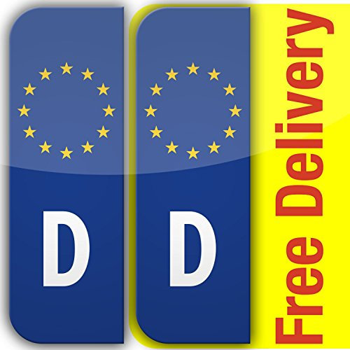 stika.co Nummernschild-Sticker, selbsthaftend, Vinyl, Motiv Euro D Deutschland, 2 Stück