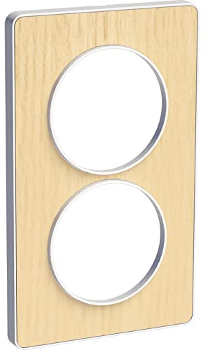 Schneider Electric - Odace Touch, plaque Bois nordique avec liseré Blanc 2 postes verticaux 57mm - S520814M