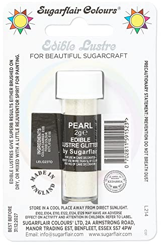 Sugarflair Pearl Edible Lustre Glitter, Add a Lustrous Shine to Cakes or Decorations. Brush On or Add Rejuvenator to Create Eye-Catching Edible Paint - 2g