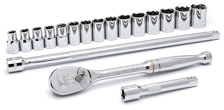 GearWrench 80708 Metrischer 6 Punkt Standard Mechaniker Werkzeugsatz mit 1/2 Zoll Antrieb, 18 Teilig