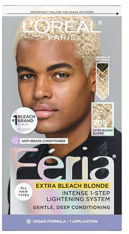 L'OrÃal Paris Feria Multi-Faceted Shimmering Permanent Hair Color, 205 Bleach Blonding (Extra Bleach Blonde), Pack of 1 kit Hair Dye