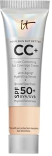 IT Cosmetics CC+ Cream Travel (Light) - Natural Full Coverage Foundation With SPF 50+, Color Corrector & Anti-Aging Hydrating Serum, Hyaluronic Acid + Peptides, Up To 24H Wear - 0.4 fl oz