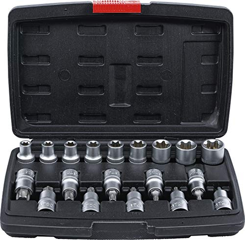 BGS Diy 95100 | Jeu d’embouts/de douilles | 12,5 mm (1/2) | profil en T (pour Torx) / Profil E | 19 pièces
