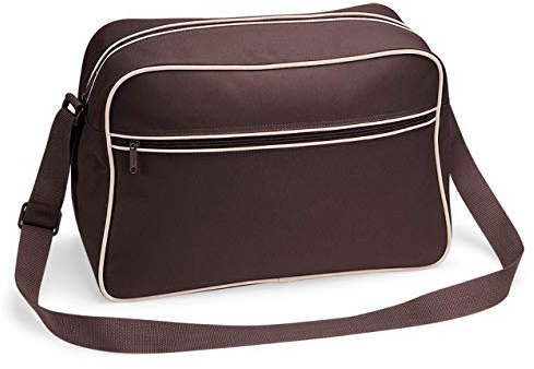 Retro Shoulder Bag im Design der Siebziger, Schultertasche Sporttasche aus Nylon mit Paspelierung inkl. gratis Schlüsselanhänger