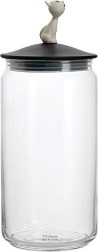Alessi MIÒJAR, Behäl+C2ter für Katzenfutter aus Glas mit Deckel aus thermoplastischem Harz, schwarz