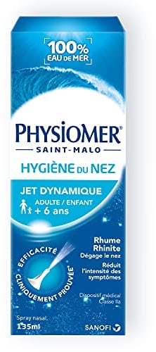 Physiomer Jet Dynamique-Hygiène du nez-Dispositif médical-Spray nasal 100% eau de mer à partir de 6 ans-Dégage le nez-Facilite l’élimination du mucus-135 ml