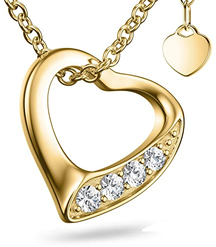 Herzkette Gold von AMOONIC mit * Zirkonia Silber 925 hochwertig vergoldet* Geschenk-Idee Freundin Frauen Valentinstag Liebe Gold-Kette mit Herz Stein Damen-Kette Anhänger FF02VGGGZIFA45-5