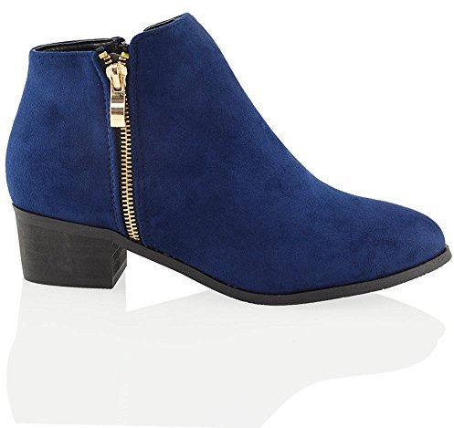 ESSEX GLAM Women's Western Cowboy Ankle Boots – Low Block Heel Gold Zip Pointed Toe Stylish Everyday Boots Size 3-8