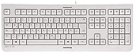 CHERRY KC 1000, clavier filaire, layout belge (AZERTY), Plug & Play via un port USB, design plat, actionnement des touches ultra-silencieux, Blanc grisé