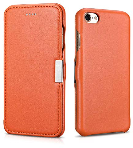 Mobiskin Hülle kompatibel mit Apple iPhone SE 2022 5G, iPhone SE 2020, iPhone 8, iPhone 7, 4.7 Zoll, Handyhülle mit echtem Leder, Case, Schutzhülle, dünne Handy-Tasche, Slim Cover, Orange
