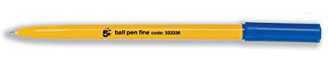 5 Star Office Ball Pen Yellow Barrel Fine 0.7mm Tip 0.3mm Line Blue [Pack 50]