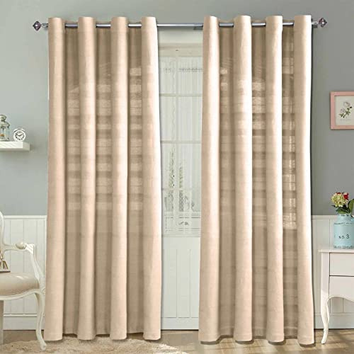 HOMESCAPES Natural Rajput Eyelet Curtain Pair 167cm (66) Wide x 182cm (72) Drop 100% Cotton Ring Top Plain Curtains