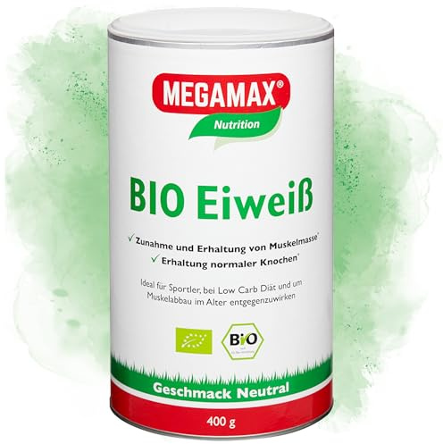 MEGAMAX Bio Eiweiß Neutral 400 g – 100% Bio-Milchproteinkonzentrat, Proteinpulver zum Shaken, Kochen & Backen – 25 g Eiweiß pro Portion (in Wasser)